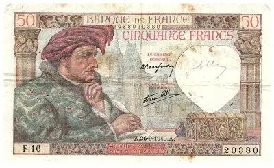 France 50 Francs Jacques Coeur - 26-09-1940 - Serial F.16-20380 - F.19.03