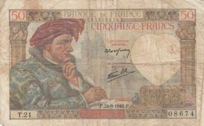 France 50 Francs Jacques Coeur - 26-09-1940 - Series T.21