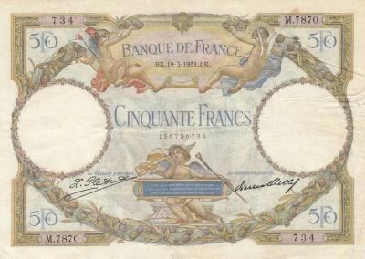 France 50 Francs LO Merson - 19-03-1931 - Series M.7870 - 734