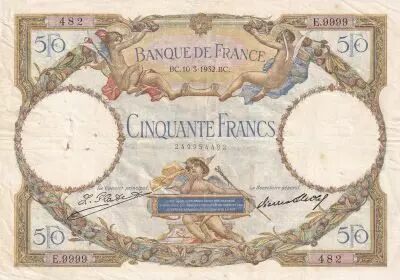 France 50 Francs Luc Olivier Merson modifi� - 10-03-1932 - S�rie E.9999 - Fay.16.03