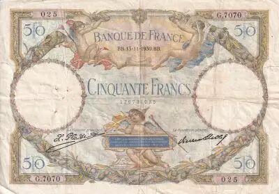 France 50 Francs Luc Olivier Merson modifi� - 13-11-1930 - S�rie G.7070 - Fay.16.02