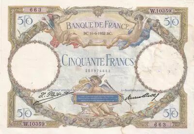 France 50 Francs Luc Olivier Merson modified - 16-06-1932 - Serial W.10359