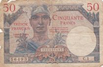 France 50 Francs Mercury, French Treasury  1947 - Serial C.1