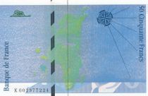 France 50 Francs Saint-Exupery - 1992 - Error note Blue version - Serial K.002977224