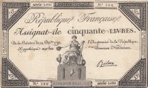 France 50 Livres - 14 December 1792 - French Republic - Sign. Boileau - Serial 2490