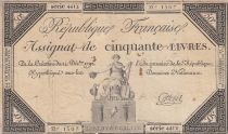 France 50 Livres - 14 December 1792 - French Republic - Sign. Cottenel - Serial 4412