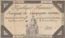 France 50 Livres - 14 December 1792 - French Republic - Sign. Cottenel - Serial 4412