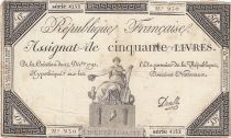 France 50 Livres - 14 December 1792 - French Republic - Sign. Develle - Serial 4252
