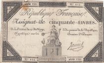 France 50 Livres - 14 December 1792 - French Republic - Sign. Jannel - Serial 1384