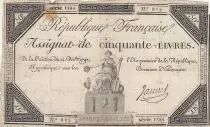 France 50 Livres - 14 December 1792 - French Republic - Sign. Jannel - Serial 1384