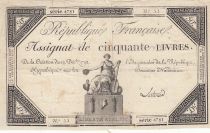 France 50 Livres - 14 December 1792 - French Republic - Sign. Latour - Serial 4781