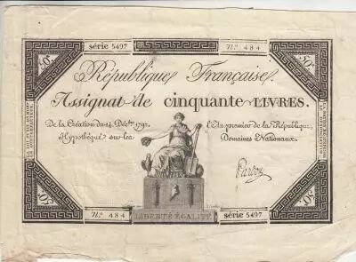 France 50 Livres - France assise - 14-12-1792 - Sign. Pardon - S�rie 5497