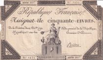 France 50 Livres - France seated - 14-12-1792 - Sign. Boileau - Serial 2617 - L.164