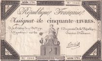 France 50 Livres - France seated - 14-12-1792 - Sign. Bouché - Serial 3792 - L.164