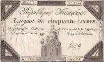 France 50 Livres - France seated - 14-12-1792 - Sign. Bouch&eacute; - Serial 3792 - L.164