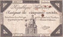 France 50 Livres - France seated - 14-12-1792 - Sign. Choeur - Serial 1471 - L.164