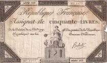 France 50 Livres - France seated - 14-12-1792 - Sign. Hubert - Serial 269 - L.164