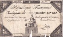 France 50 Livres - France seated - 14-12-1792 - Sign. Jacob - Serial 5402 - L.164