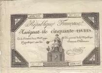 France 50 Livres - France seated - 14-12-1792 - Sign. Pradier - Serial 5497