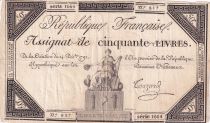 France 50 Livres - France seated (14-12-1792) - Sign. Couzard - F