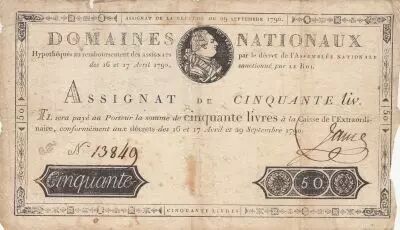 France 50 Livres - Louis XVI - Jame Signature - 29-09-1790 - Serial 13849