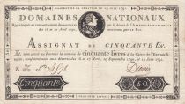 France 50 Livres Bust of Louis XVI - 19-06-1791 Serial 8K - Sign. Dionis - VF