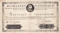 France 50 Livres Bust of Louis XVI - 29-09-1790 Serial B - Sign. Defargues - VF