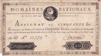 France 50 Livres Bust of Louis XVI - 30-04-1792 Serial 16 D - Sign. Ansoine