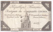France 50 Livres France assise - 14-12-1792 - Sign. Anicot - TB