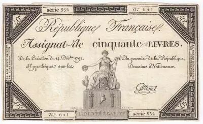 France 50 Livres France assise - 14-12-1792 - Sign. Cottenel - TTB+