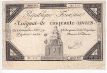 France 50 Livres France assise - 14-12-1792 - Sign. Jacob - TB+