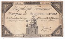 France 50 Livres France assise - 14-12-1792 - Sign. Jannel - TB