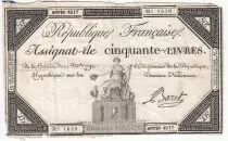 France 50 Livres France seated - 14-12-1792 - Sign. Baret - F