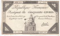 France 50 Livres France seated - 14-12-1792 - Sign. Barraud - F+