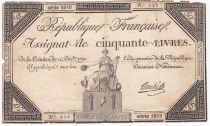 France 50 Livres France seated - 14-12-1792 - Sign. Bouché - VG to F