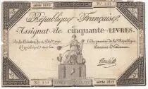 France 50 Livres France seated - 14-12-1792 - Sign. Bouch&eacute; - VG to F