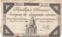 France 50 Livres France seated - 14-12-1792 - Sign. Dasse