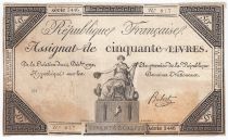 France 50 Livres France seated - 14-12-1792 - Sign. Hubert - F+