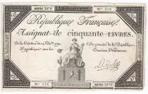 France 50 Livres France seated - 14-12-1792 - Sign. Le Creps - VF