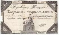 France 50 Livres France seated - 14-12-1792 - Sign. Linreler - VG to F