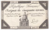 France 50 Livres France seated - 14-12-1792 - Sign. Louvet - VF