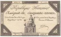 France 50 Livres France seated - 14-12-1792 - Sign. Migno - VF