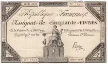 France 50 Livres France seated - 14-12-1792 - Sign. Pardon - F