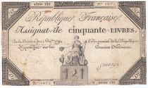 France 50 Livres France seated - 14-12-1792 - Sign. Sauvage - VG to F