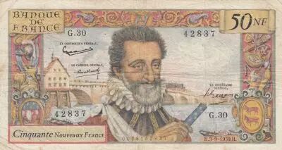 France 50 NF - Henri IV - 03-09-1959 - Serial G.30