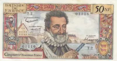 France 50 NF - Henri IV - 05-03-1959 - Serial T.2