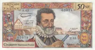 France 50 NF - Henri IV - 06-07-1961 - Serial H.63