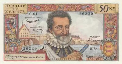 France 50 NF - Henri IV - 06-07-1961 - Serial O.64