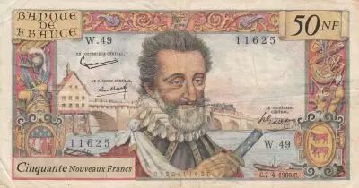 France 50 NF - Henri IV - 07-04-1960 - Serial W.49