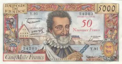 France 50 NF on 5000 Francs - Henri IV - 30-10-1958 - Serial Y.91